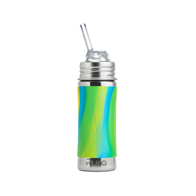 Pura Kiki® 325ml Kiddo Straw Stainless Steel Bottle - Aqua Swirl