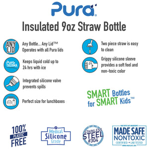 Pura Kiki 260ml Insulated Straw Stainless Steel Bottle - Rose V2