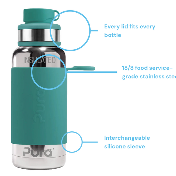 Pura Big Mouth® Sport 475ml Insulated Stainless Steel Bottle - Mint (Pre-Order Ships from 28/09/2026)