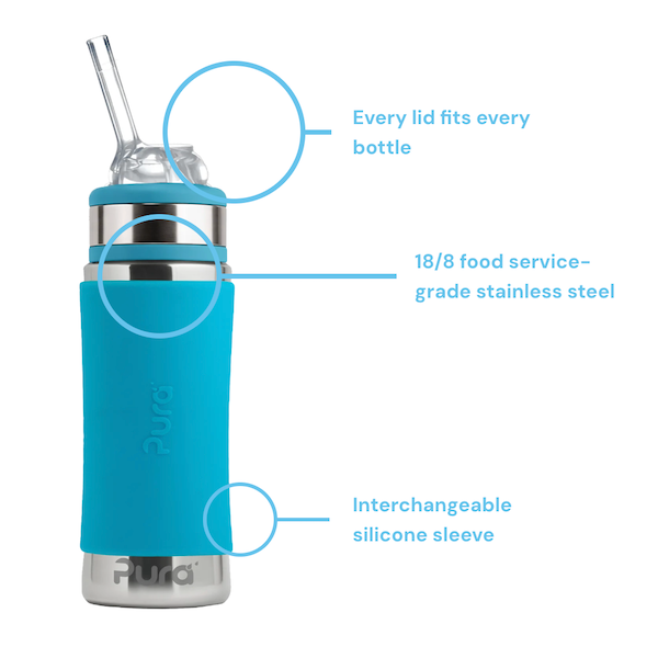 Pura Kiki® 325ml Kiddo 6m+ Straw Stainless Steel Bottle - Rose