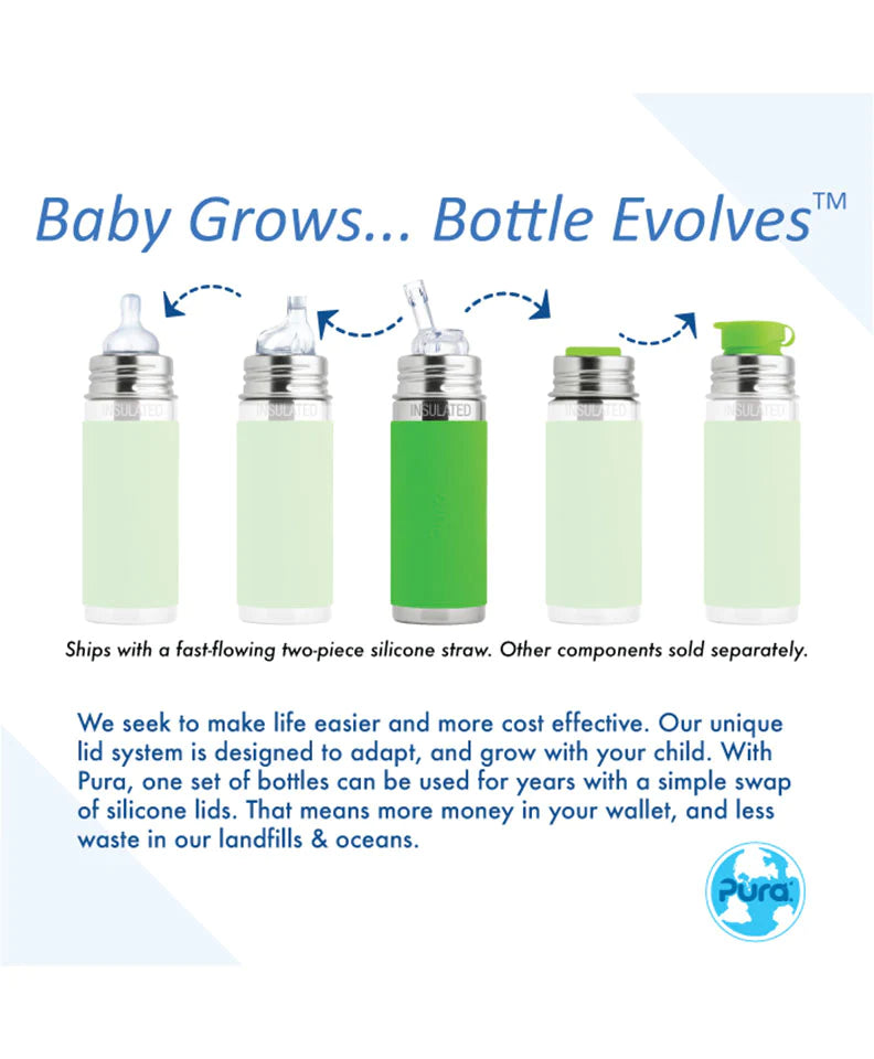 Pura Kiki® 260ml Insulated Kiddo Straw Stainless Steel Bottle - Moss