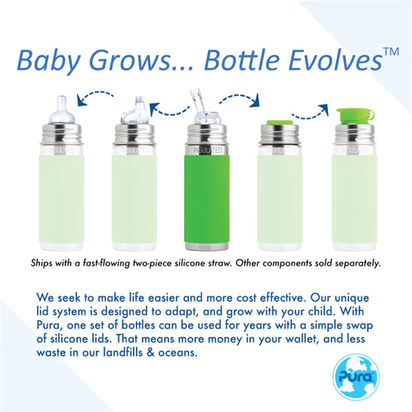 Pura Kiki® 260ml Insulated Kiddo Straw Stainless Steel Bottle - Moss