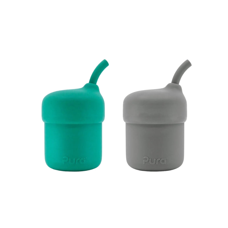 Pura my-my™ Silicone Straw Cup Set of 2 - Mint & Slate