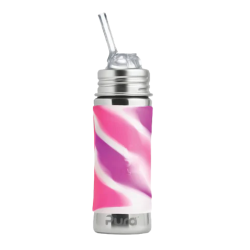 Pura Kiki® 325ml Kiddo 6m+ Straw Stainless Steel Bottle - Pink Swirl