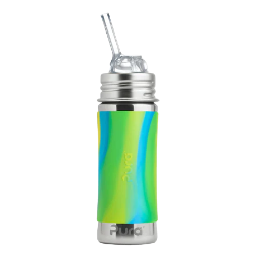 Pura Kiki® 325ml Kiddo Straw Stainless Steel Bottle - Aqua Swirl