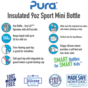 Pura Sport Mini 260 Insulated Stainless Steel Bottle - Aqua Swirl