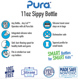 Pura Kiki 325ml Toddler Sippy Stainless Steel Bottle - Aqua