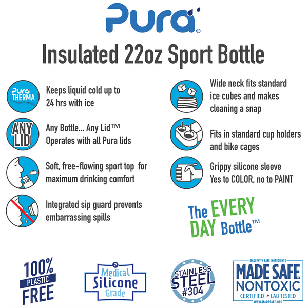 Pura Big Mouth® Sport 650 Insulated Stainless Steel Bottle - Black
