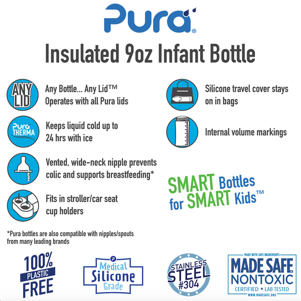 Pura Kiki® 260ml Insulated Infant Stainless Steel Bottle - Aqua