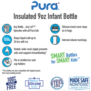 Pura Kiki 260ml Insulated Infant Stainless Steel Bottle - Aqua