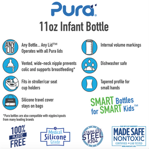 Pura Kiki 325ml Infant Stainless Steel Bottle - Slate