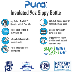 Pura Kiki 260ml Insulated Toddler Sippy Stainless Steel Bottle - Slate