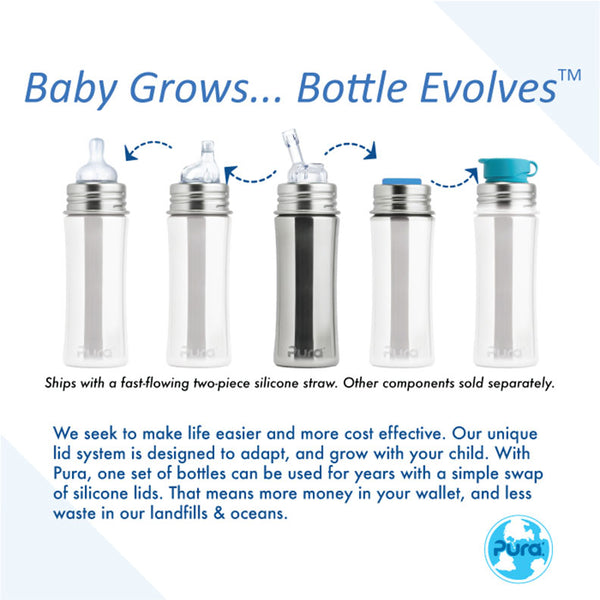 Pura Kiki® 325ml Kiddo Straw Stainless Steel Bottle - Aqua