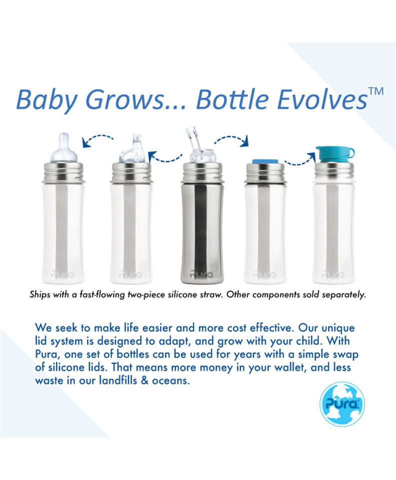 Pura Kiki® 325ml Kiddo Straw Stainless Steel Bottle - Aqua Swirl